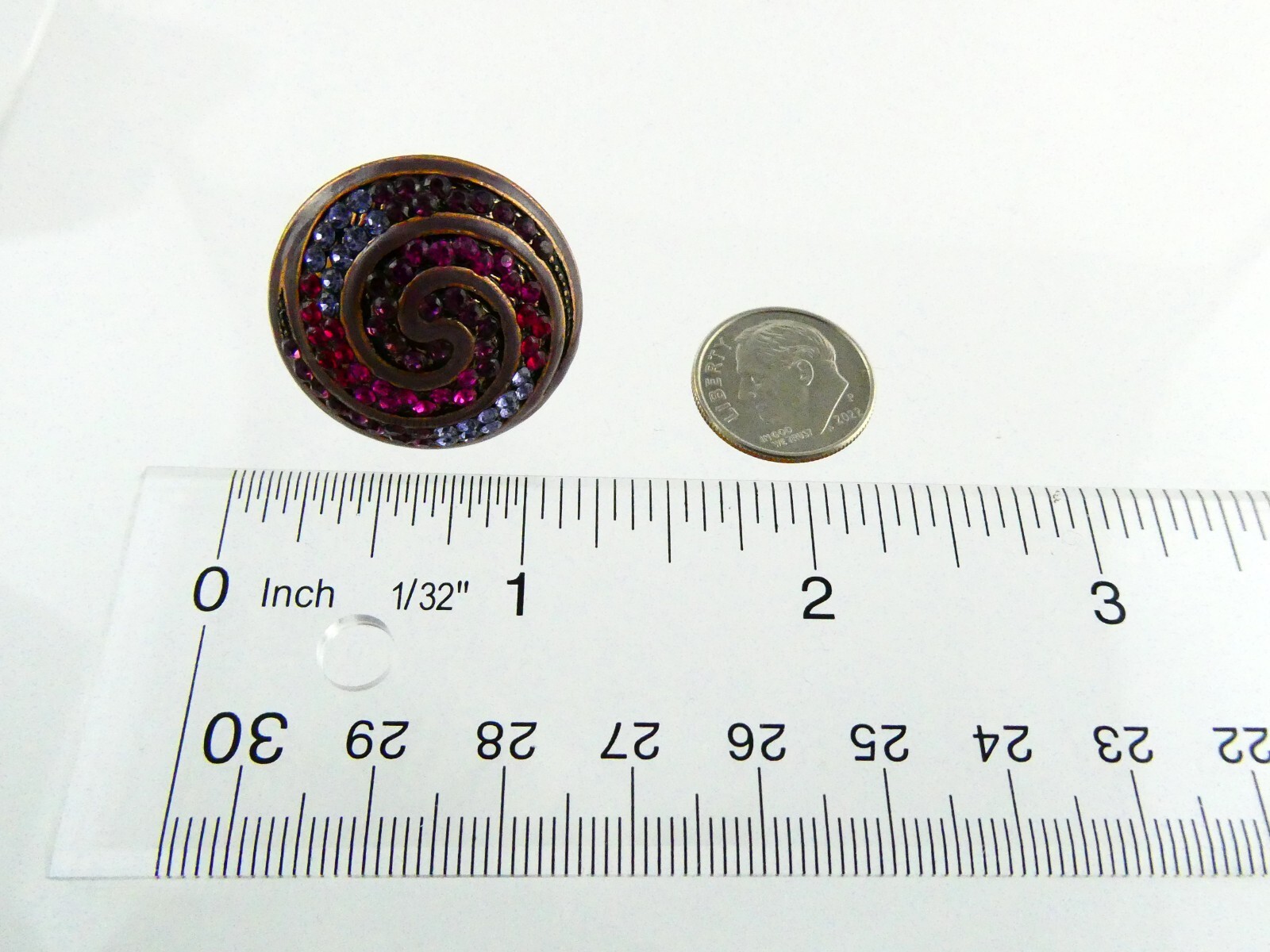 Copper Tone Metal Rhinestone Studded Spiral Adjustable Ring Size 7.5 11.2 Grams