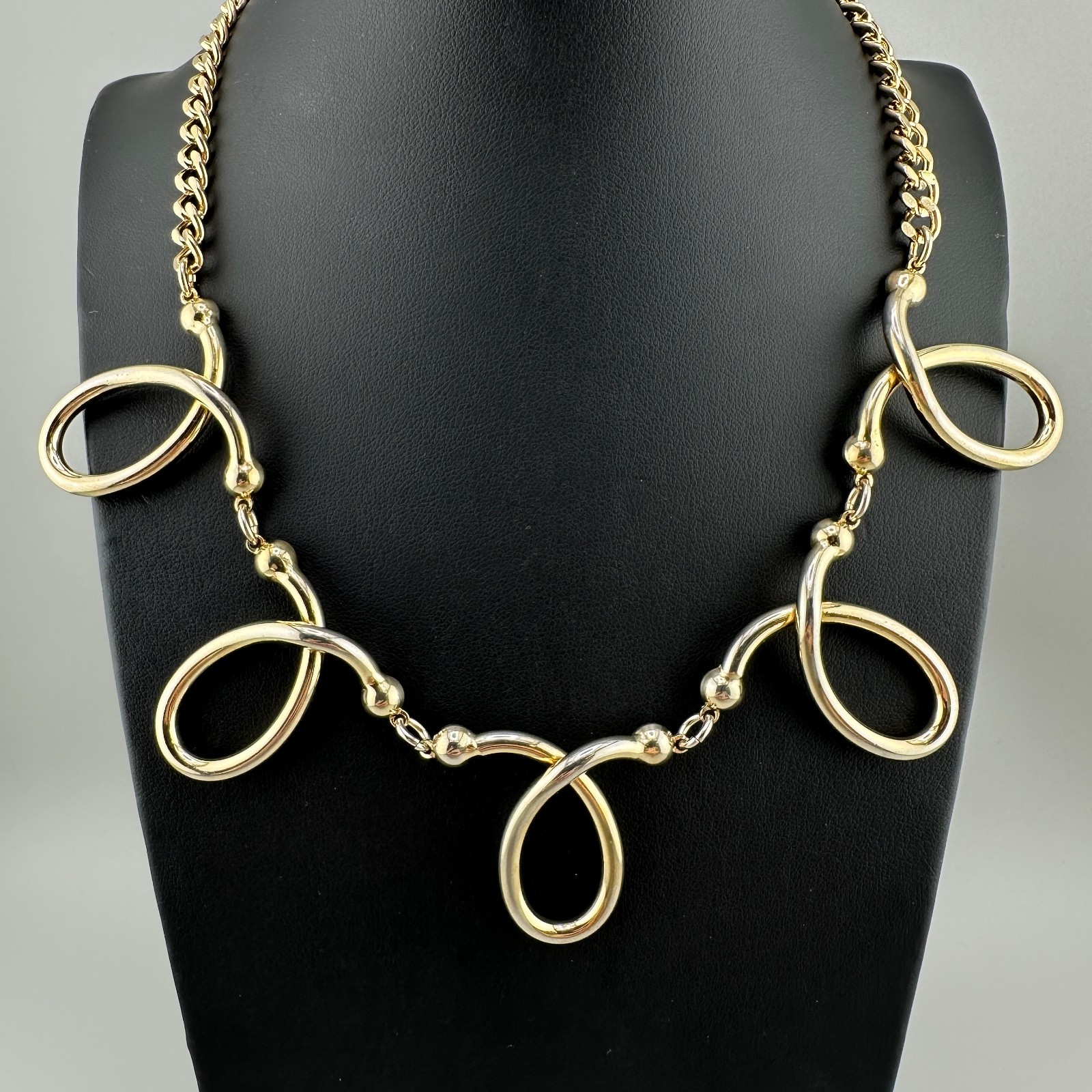 Vintage Chunky Statement Necklace Gold Tone Open Oval Link Retro Collar 1980s