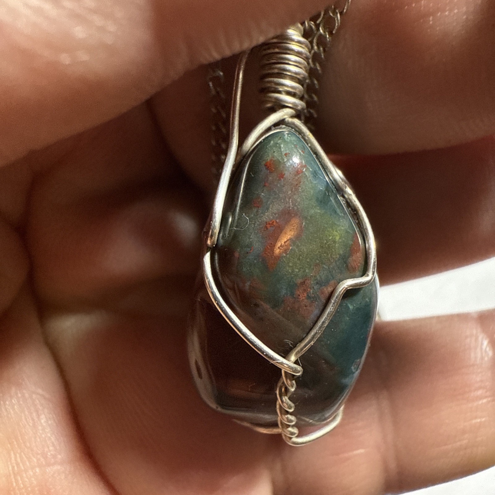Necklace Bloodstone Big 25ct Solitaire Vintage Sterling Silver 18” Chain