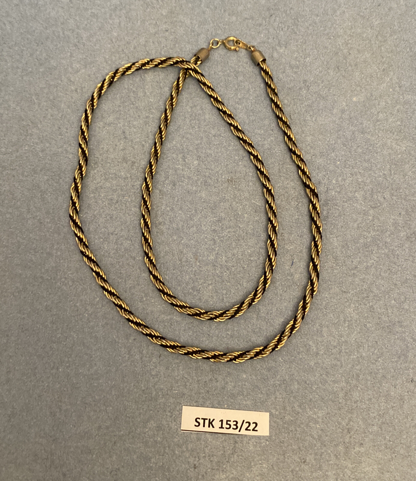 Gold Tone .15 Inch Wide Black Cord Wrapped Rope Chain Fashion Necklace 23.5 Inch