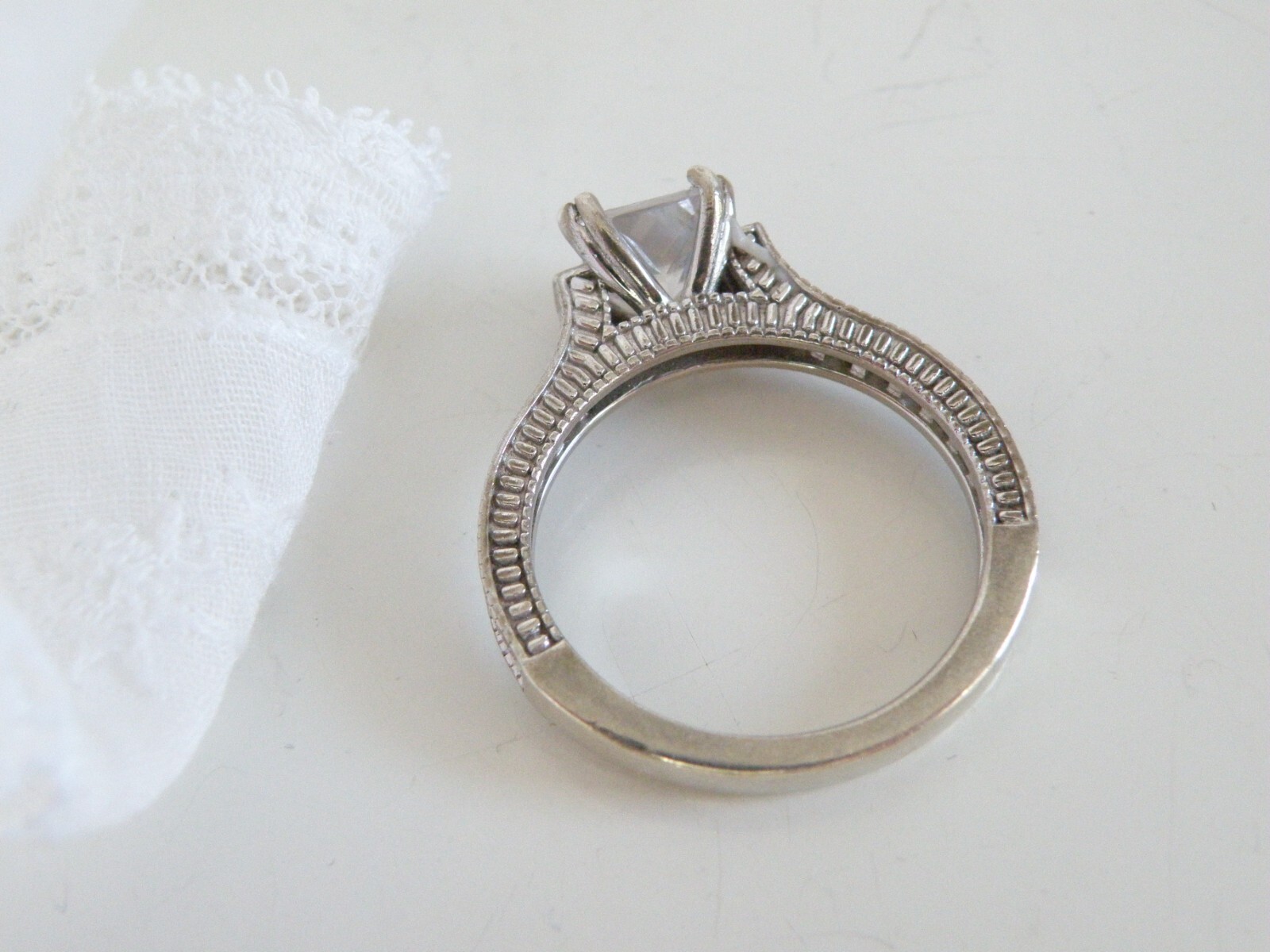 Vintage Style Sterling Silver 925 CZ Heirloom Engagement Band Ring Size 9.5
