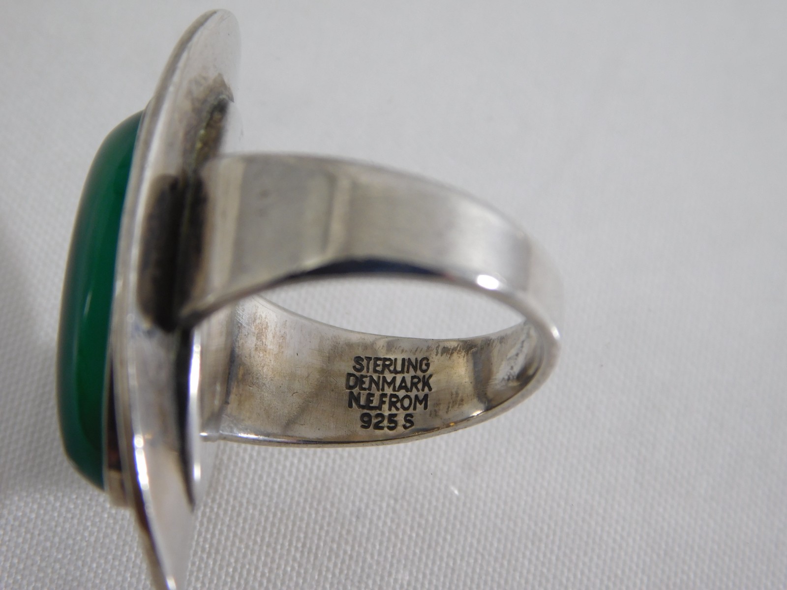 Niels Eric N.E. From Denmark Modernist Chrysoprase Sterling Silver Ring sz 4