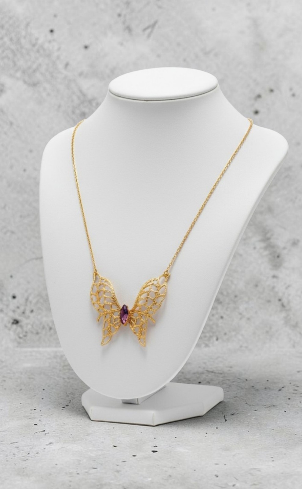 14KGE Lindenwold Gold Electroplated Marquise Purple Amethyst Butterfly Necklace