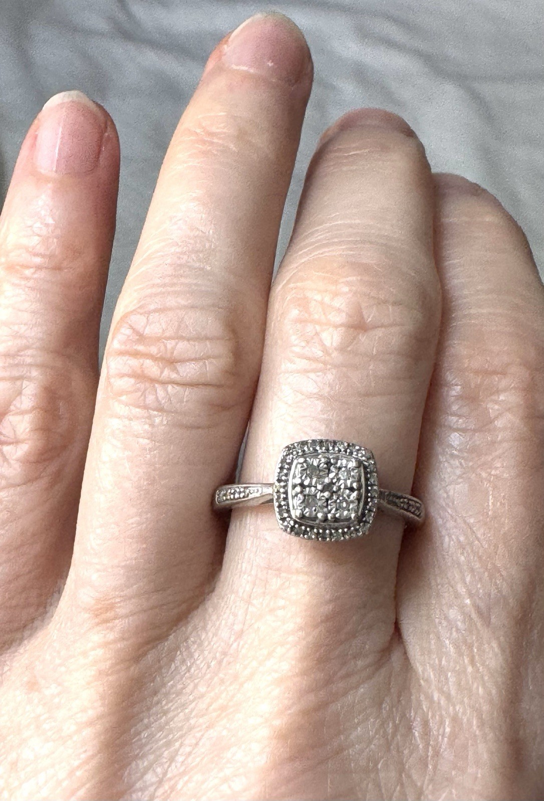 Vintage 925 Sterling Silver Diamond Halo Cluster Ring Size 7 Elegant Bridal SK9