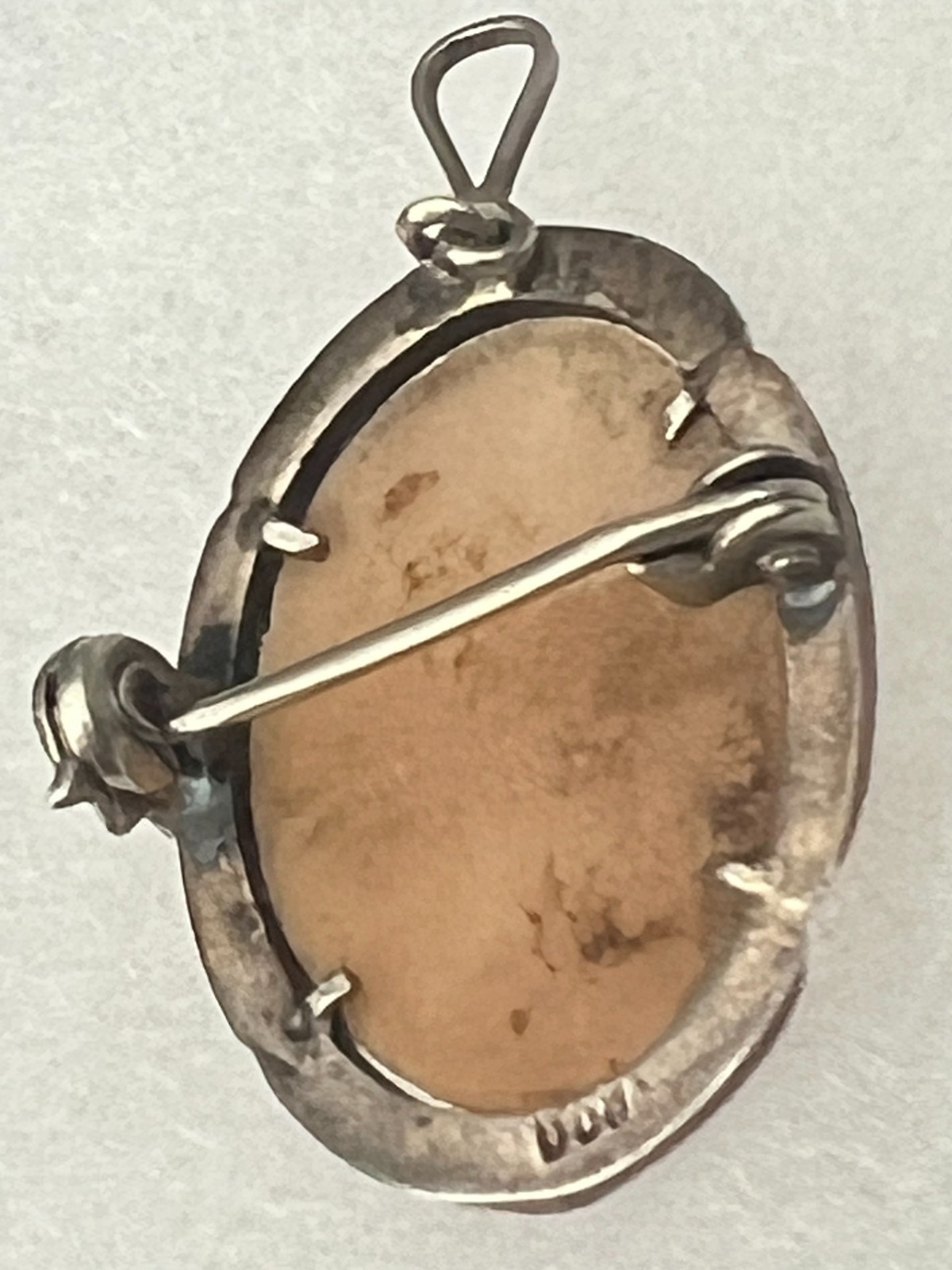 Antique 800 Silver Shell Cameo Three Graces Marcasite Brooch Pendant c1930