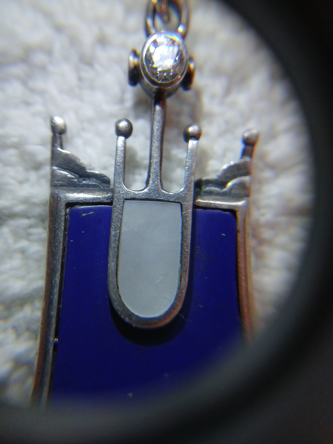 VTG Pendant Kreitto Greece 925 Abstract Water Figural Blue Lapis MOP 2″ Necklace