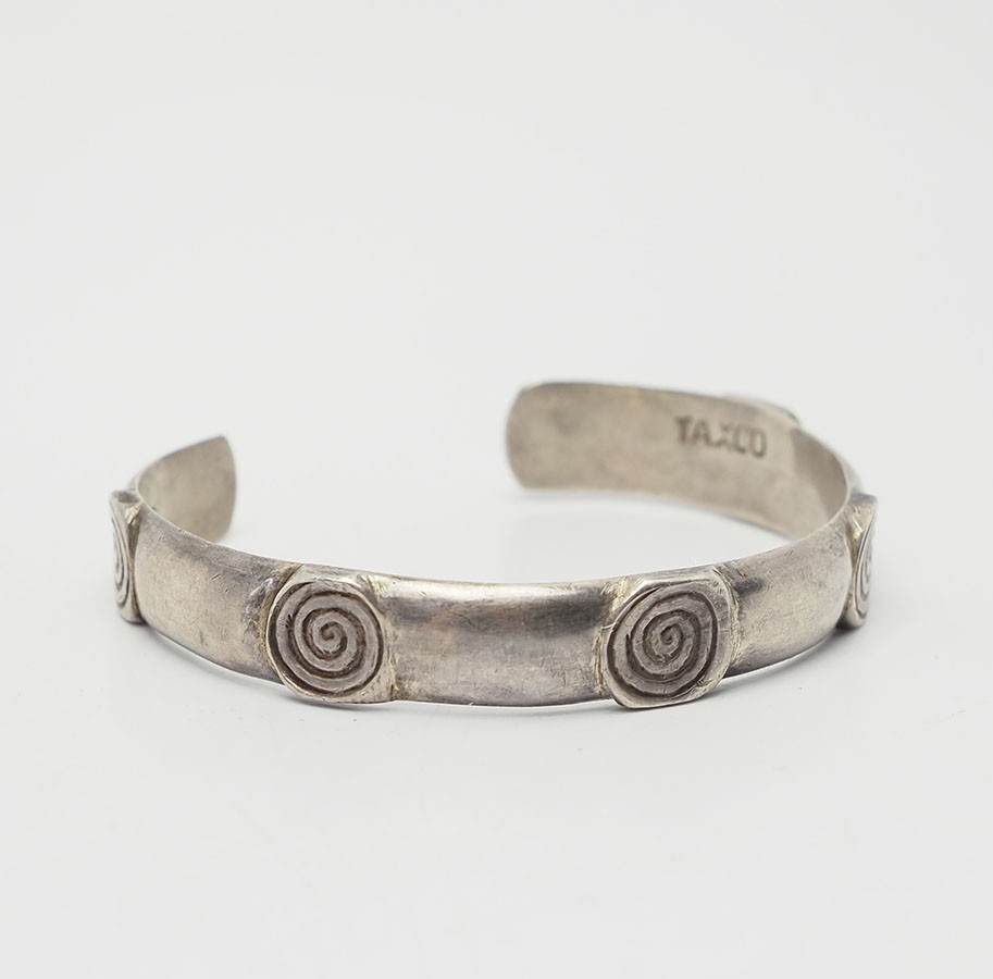 Old vintage mid century modern spiral swirl sterling silver cuff bracelet Taxco