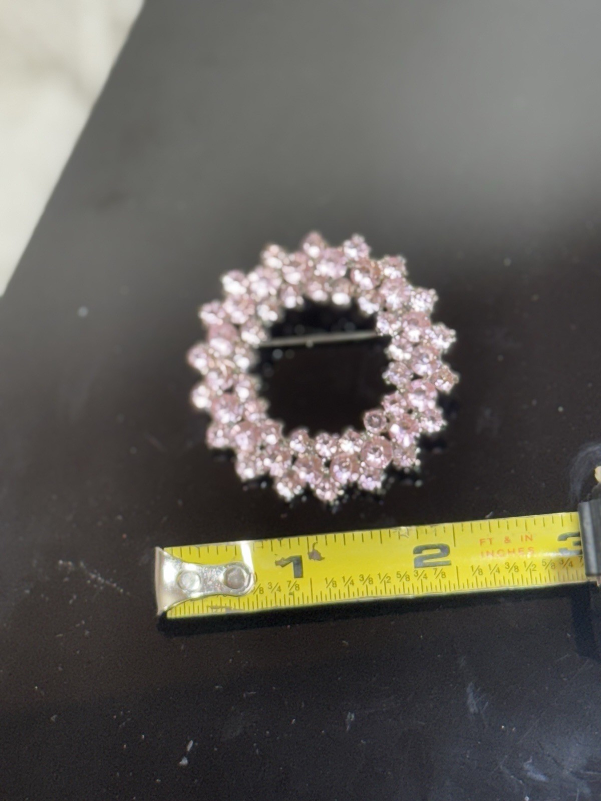 Vtg Crystal Rhinestone Brooch Wreath Pink Glass Round Cluster Prong Set