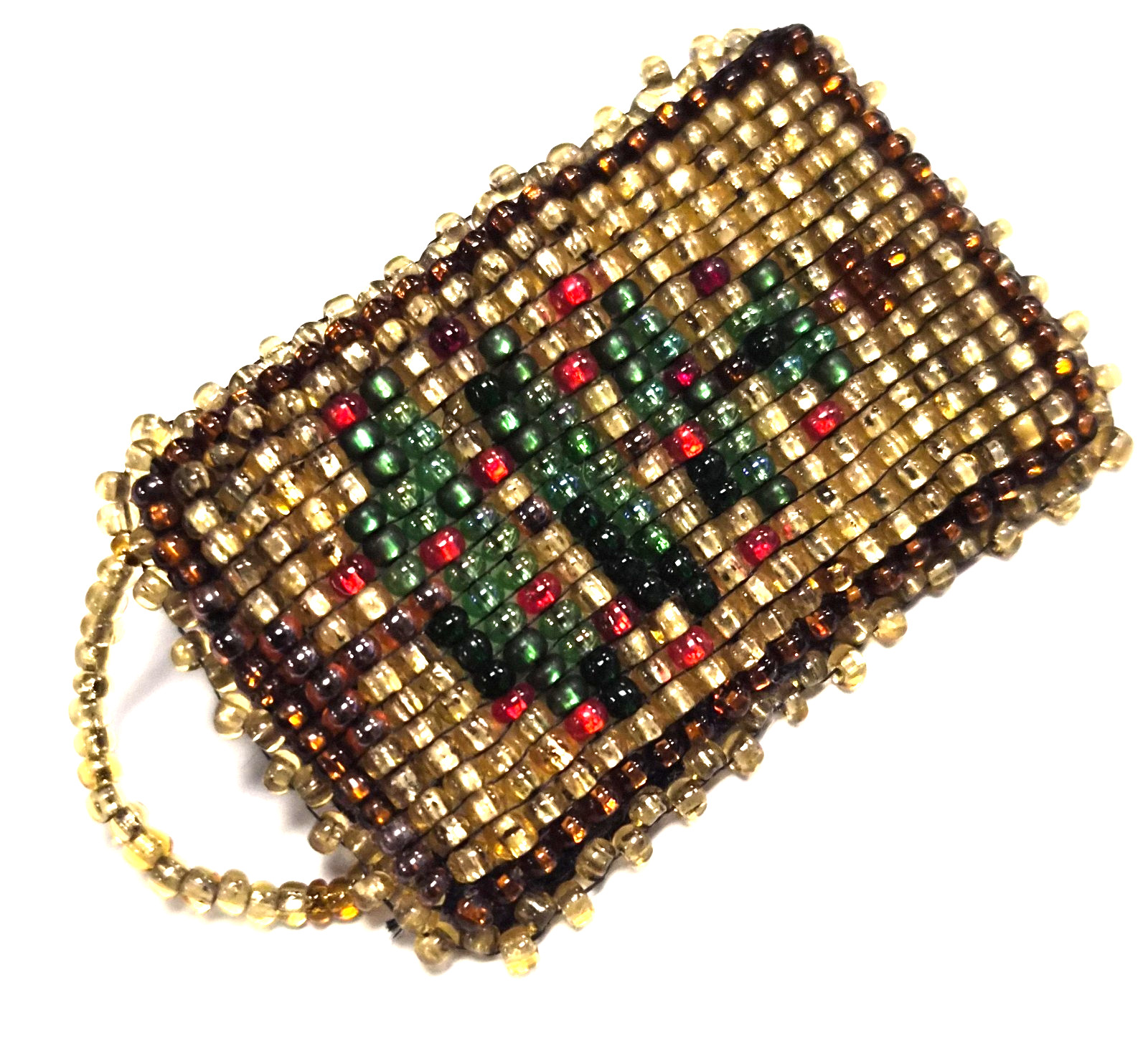 Vintage Handmade Glass Seed Bead Christmas Tree Holiday Pin / Brooch