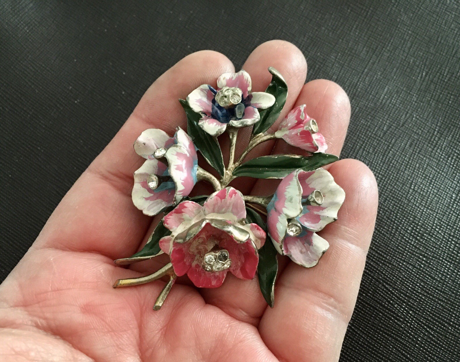 Vintage Pot Metal Floral Brooch Bouquet