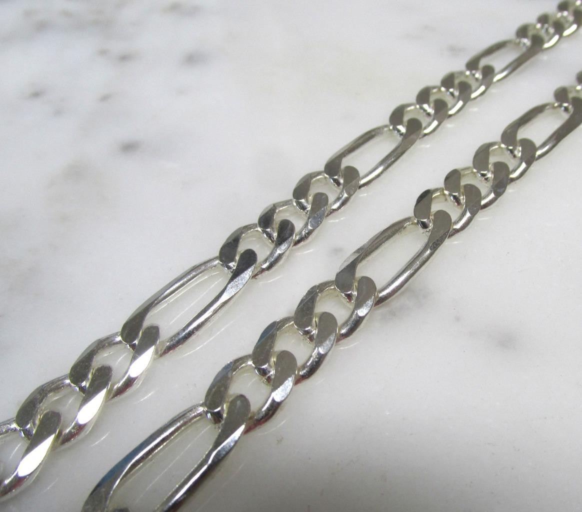 Figaro Link Sterling Silver Necklace ~ 19-3/4″ ~ 47.8grams ~ 3-D433