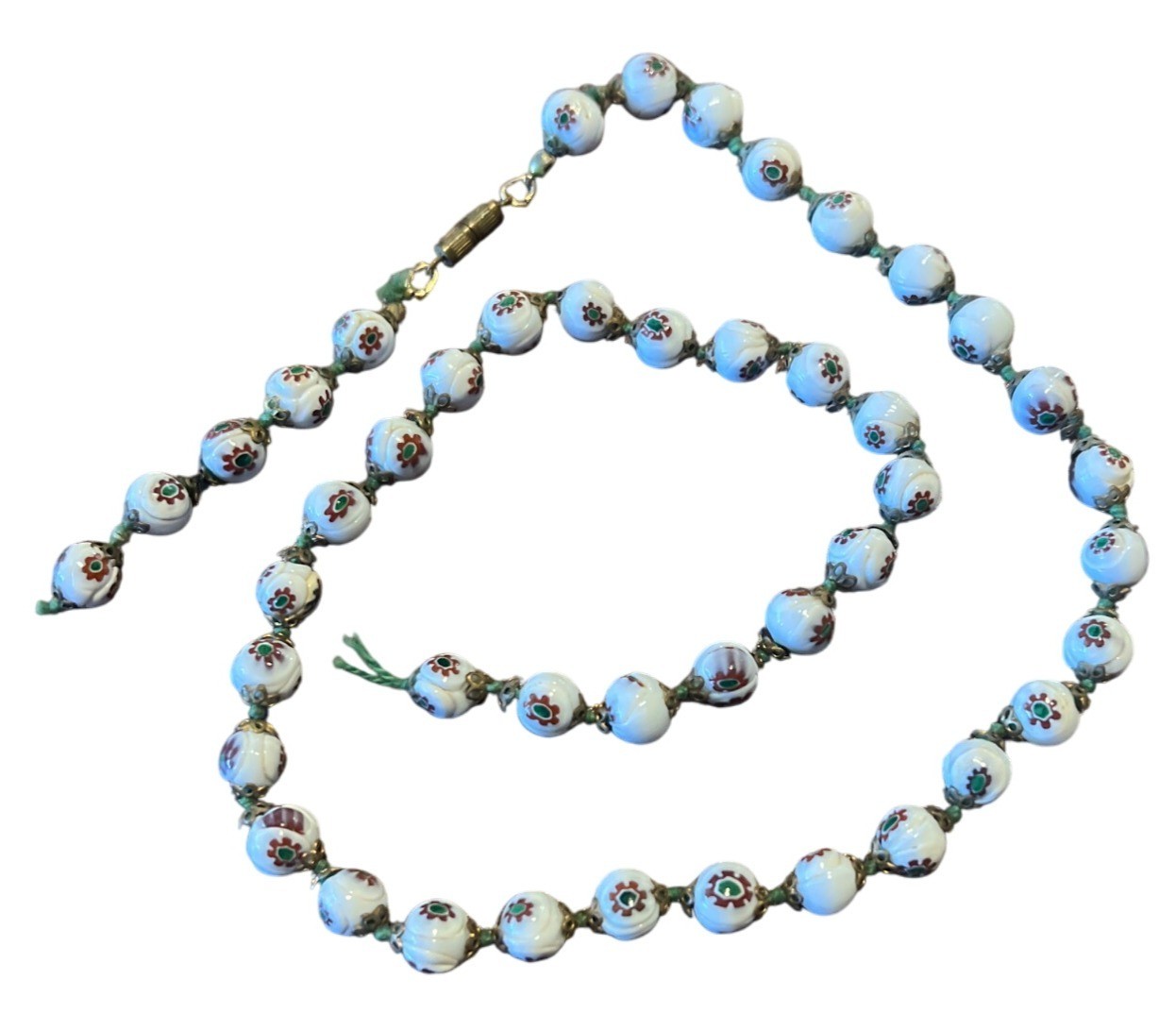 Vintage Murano Glass Beaded Necklace With Floral Design 22 Inches *Broken*
