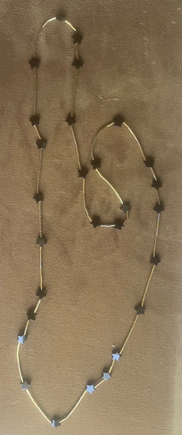 Swarovski Cyrstal 30″ Necklace 4 mm Black Aurora Borealis bicone gold bugles