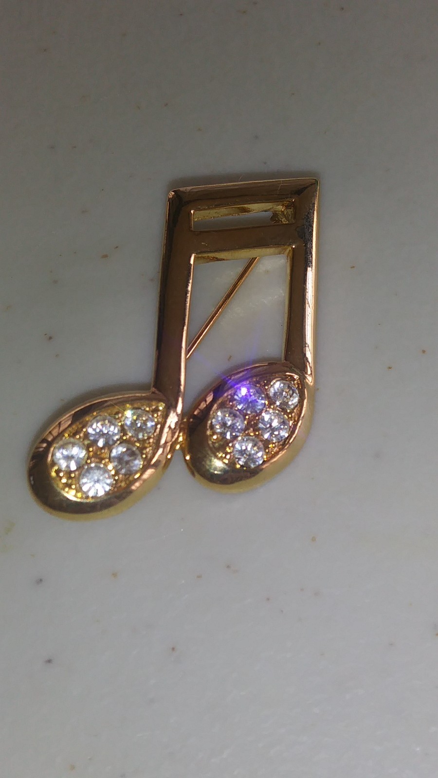 Allison Reed brooch pin gold tone musical notes with rhinestones