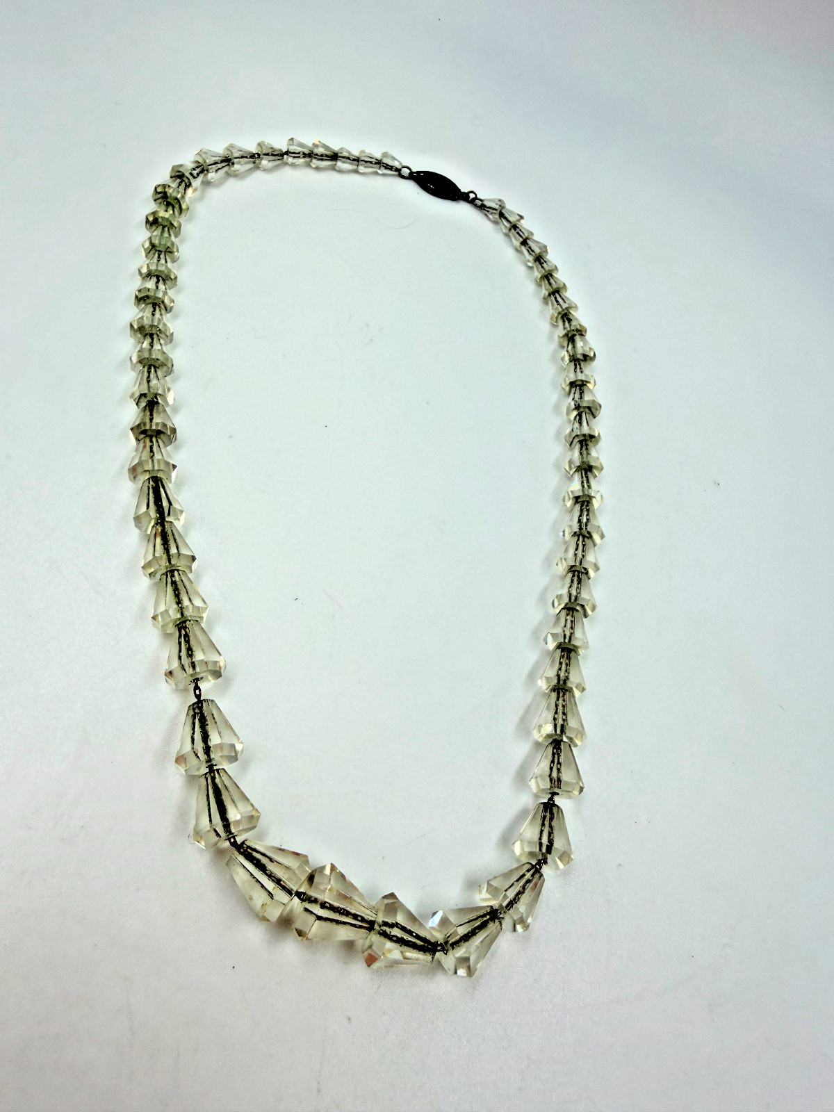 Vintage Necklace Glass Beads Art Deco Clear BiCone 16 Inches Estate PJ