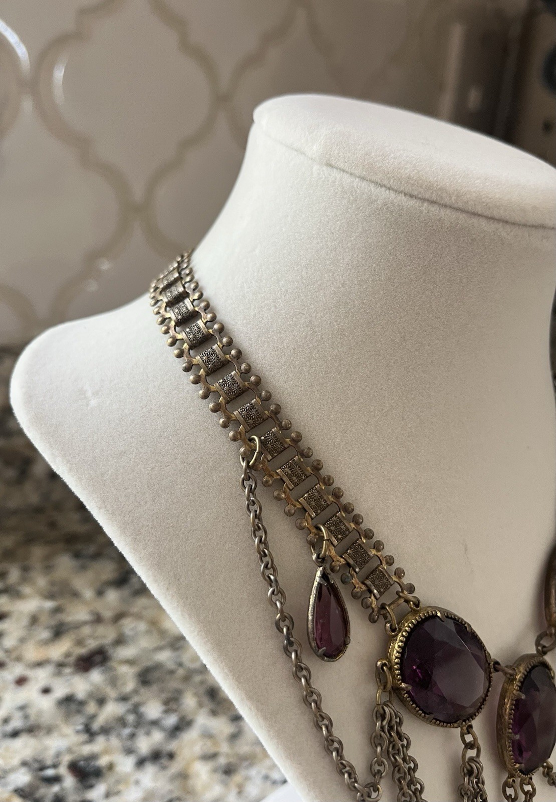 Amazing Antique Billowing Amethyst Colored Stones Bib Collar Necklace