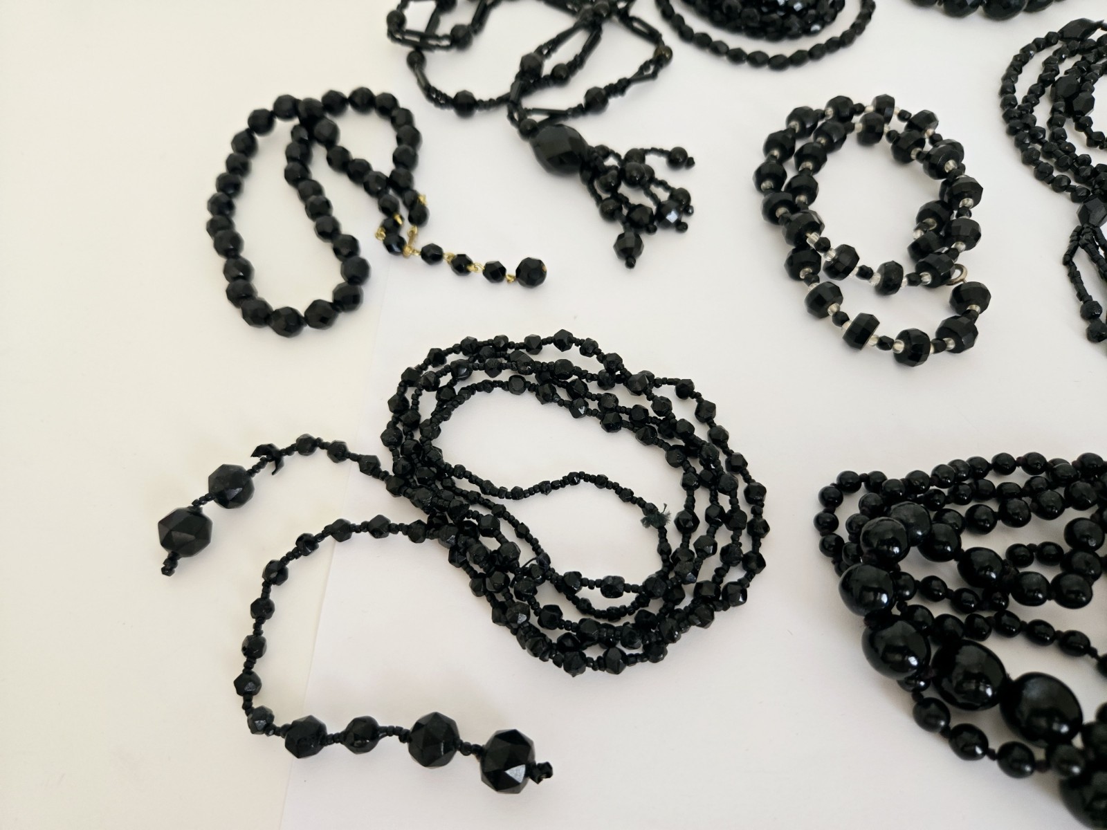 Lot of 9 Vintage Black Glass Faceted Beads Necklaces Different Styles & Sizes