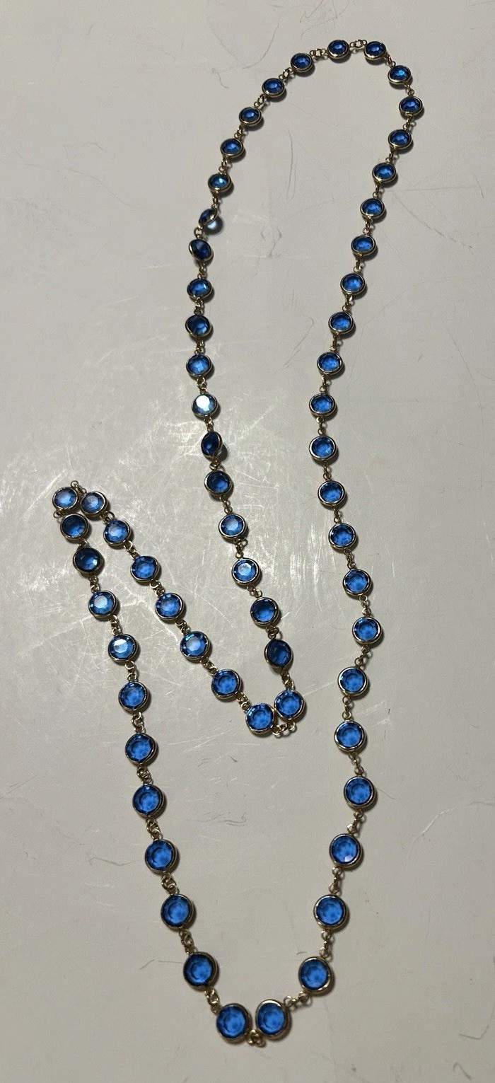 3 Vintage Faceted Austrian Crystal Window Necklaces Bezel Blue, Clear, Multi