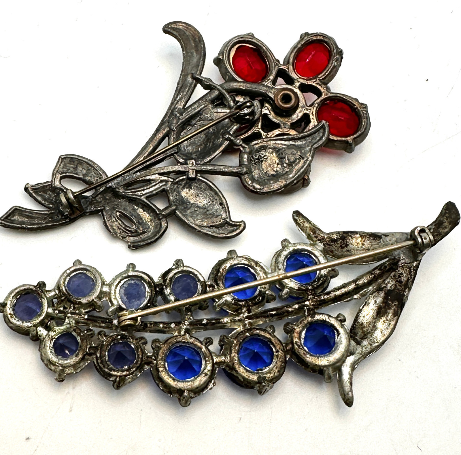 Lot 2 RARE Vtg 1930S 1940S CORO Unsigned Rhinestone Floral Enamel Brooches