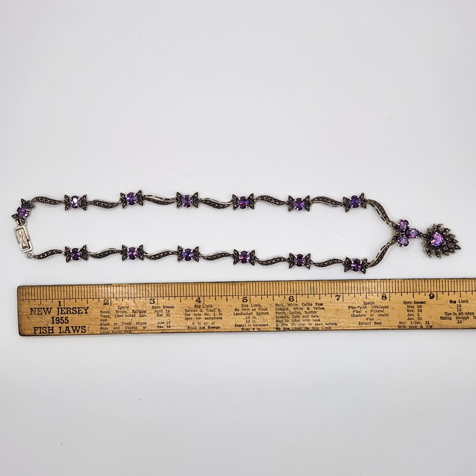 Charles Winston CW 925 Sterling Silver 43g Amethyst Marcasite Statement Necklace