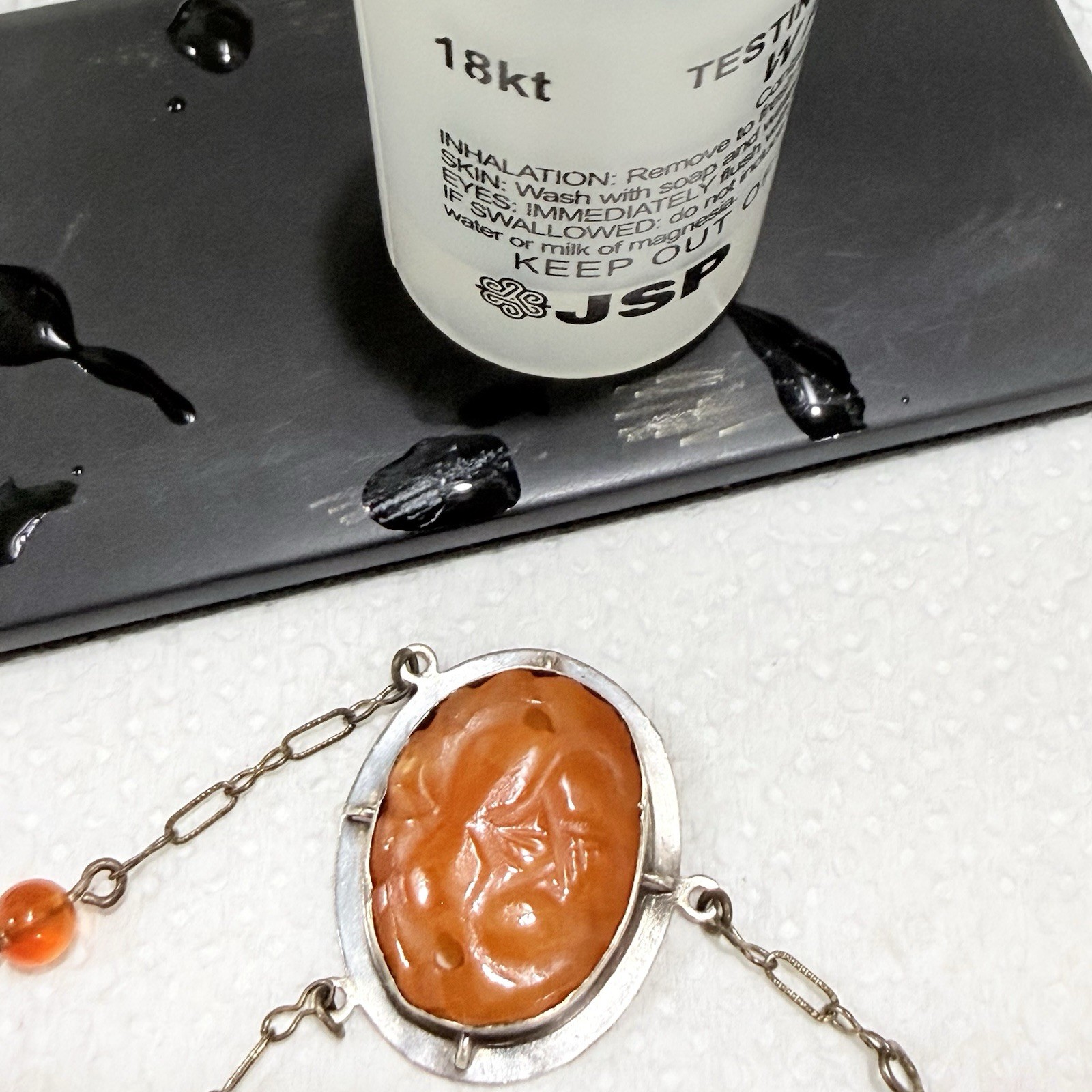 Antique Vintage Carved Carnelian Silver Pendant Necklace Art Deco
