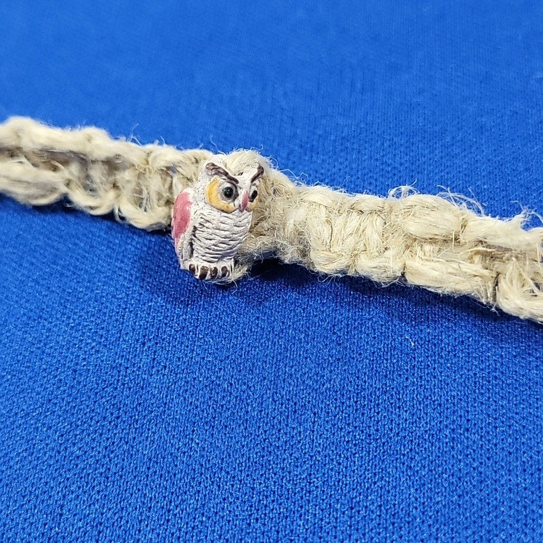 Vintage Y2K Hemp Necklace Owl Themed Beaded Boho Grunge