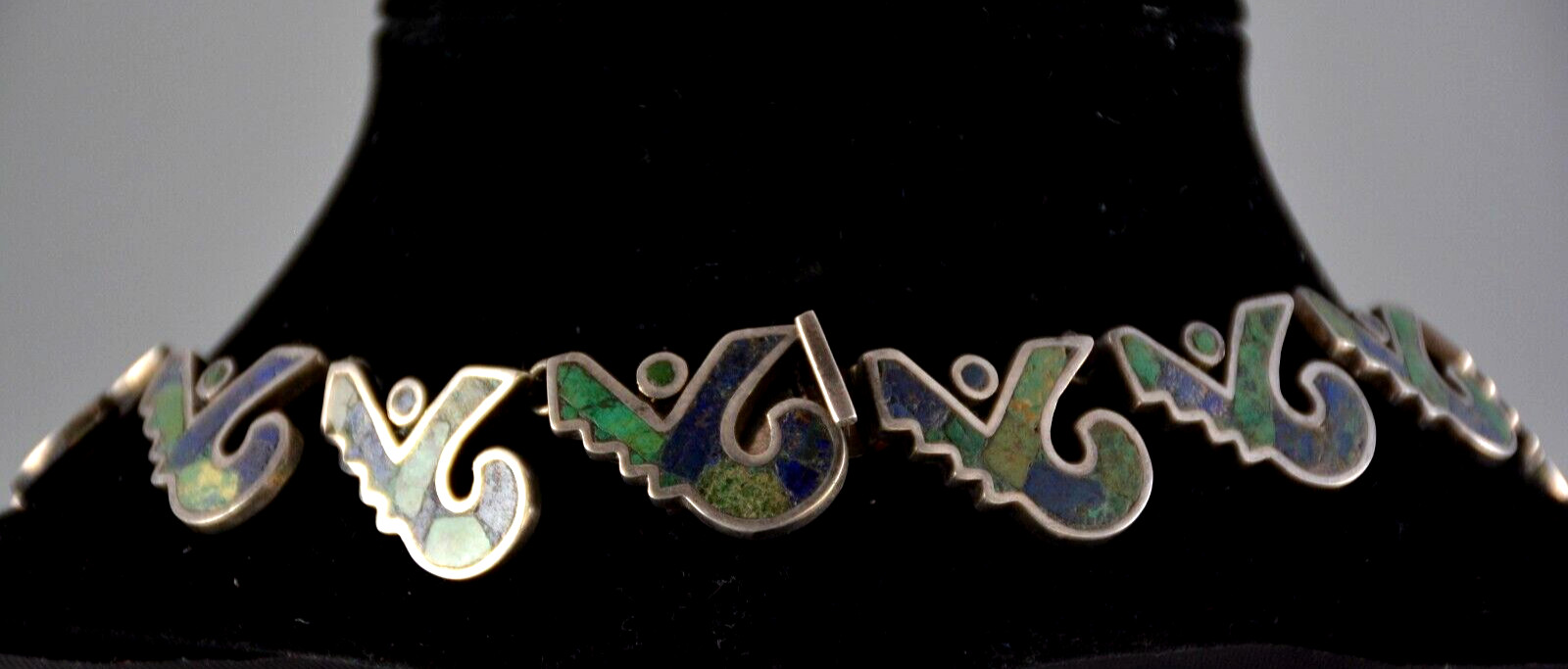 Los Castillo Mosaico Azteca 161 – Taxco Silver Mosaic Inlay Necklace – 16″