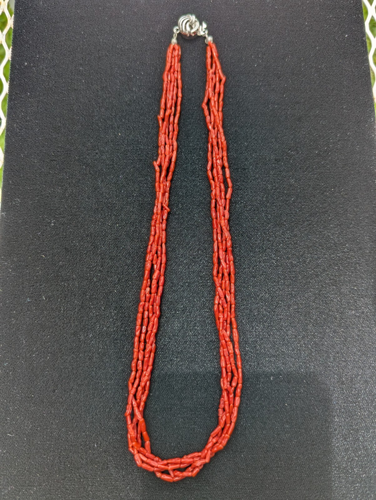 Coral Necklace 5 Strand Vintage Undyed Natural Red Coral Small Tube Beads 16.2gm