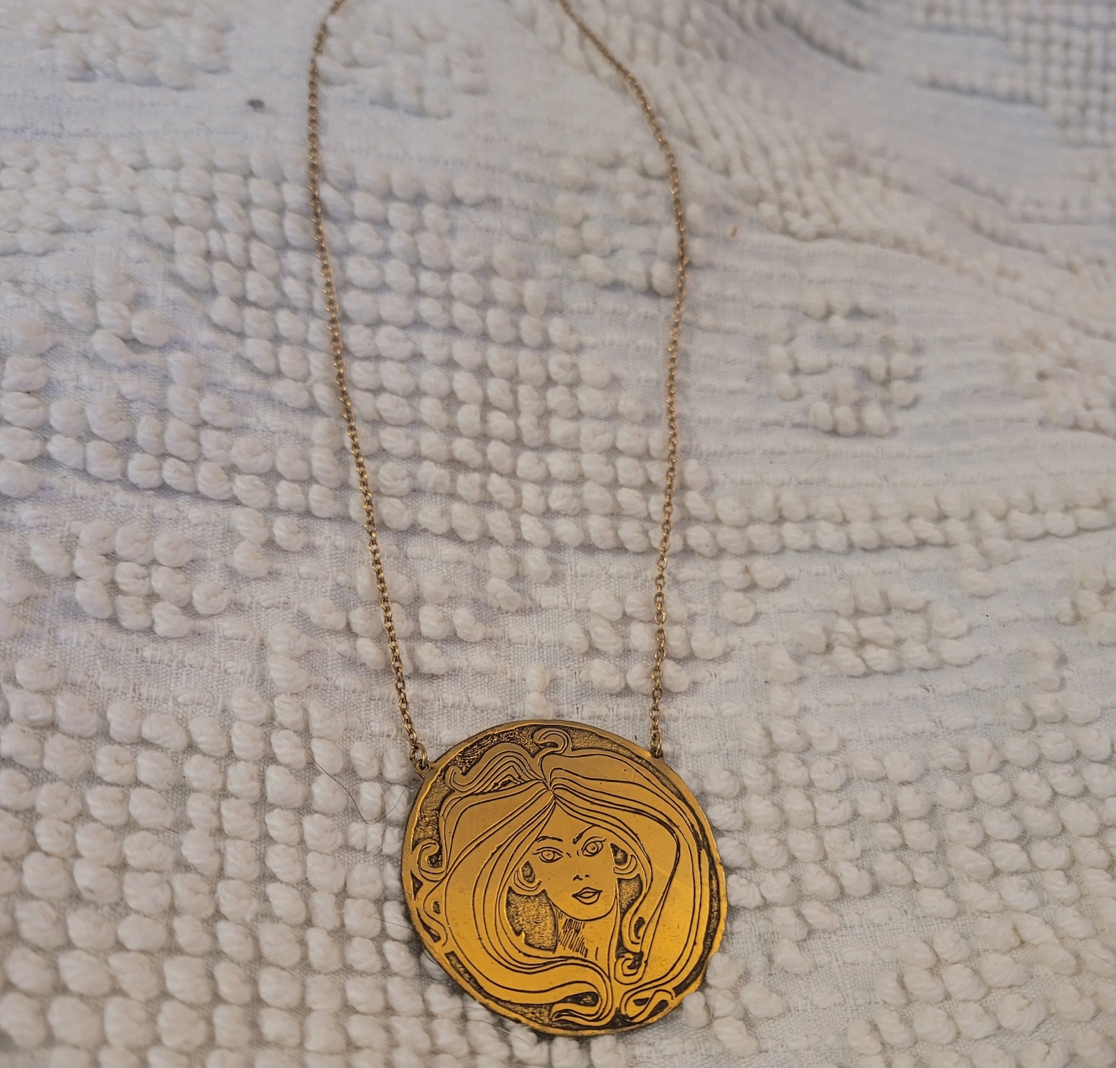 Vintage 70s Handmade Artesian Brass Gold Girl Necklace Groovy Hippy Best ’79