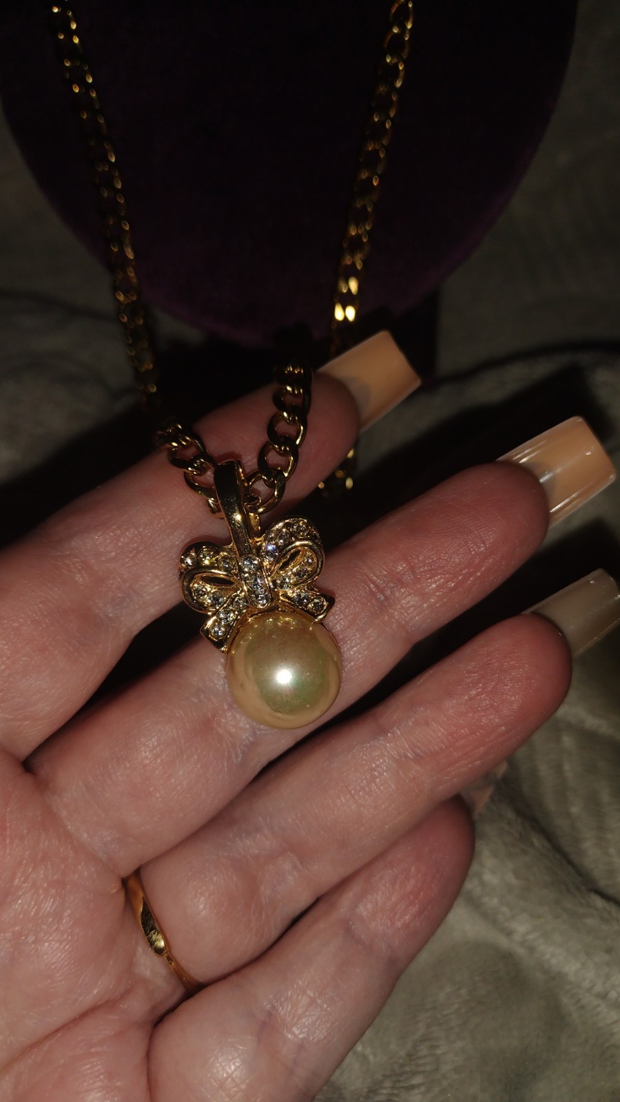 Vintage Monet Pearl And CZ Gold Necklace