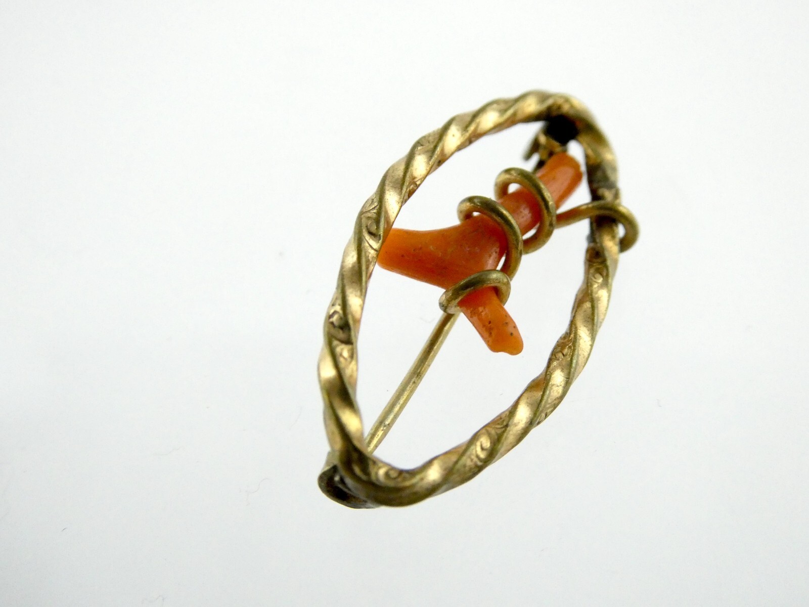Antique Victorian Branch Coral Gold Filled Pin or Brooch Unmarked 2.2g 1 1/8 In