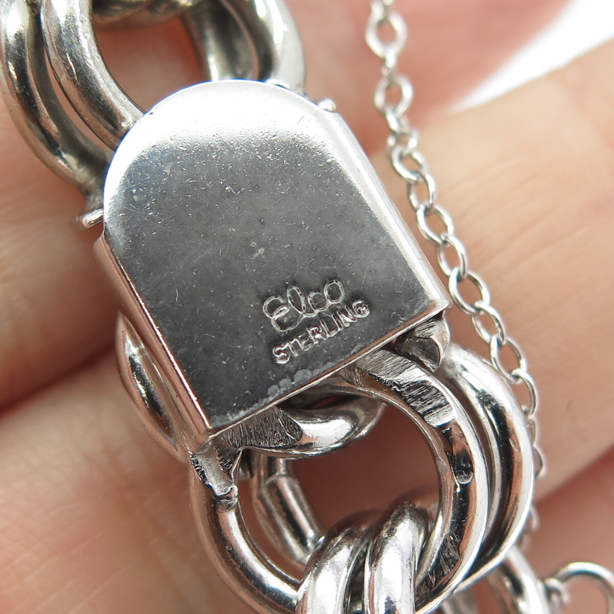 ELCO Sterling Silver Antique Art Deco Double Rolo Link Solid 53.4g Bracelet 6.5″