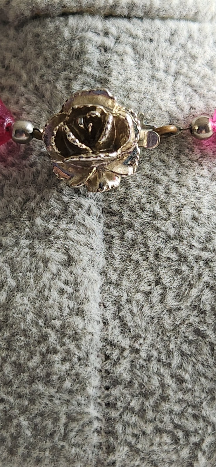 Vintage AB Pink Gunmetal Faceted 26″ Silvertone Glass And Acrylic Necklace