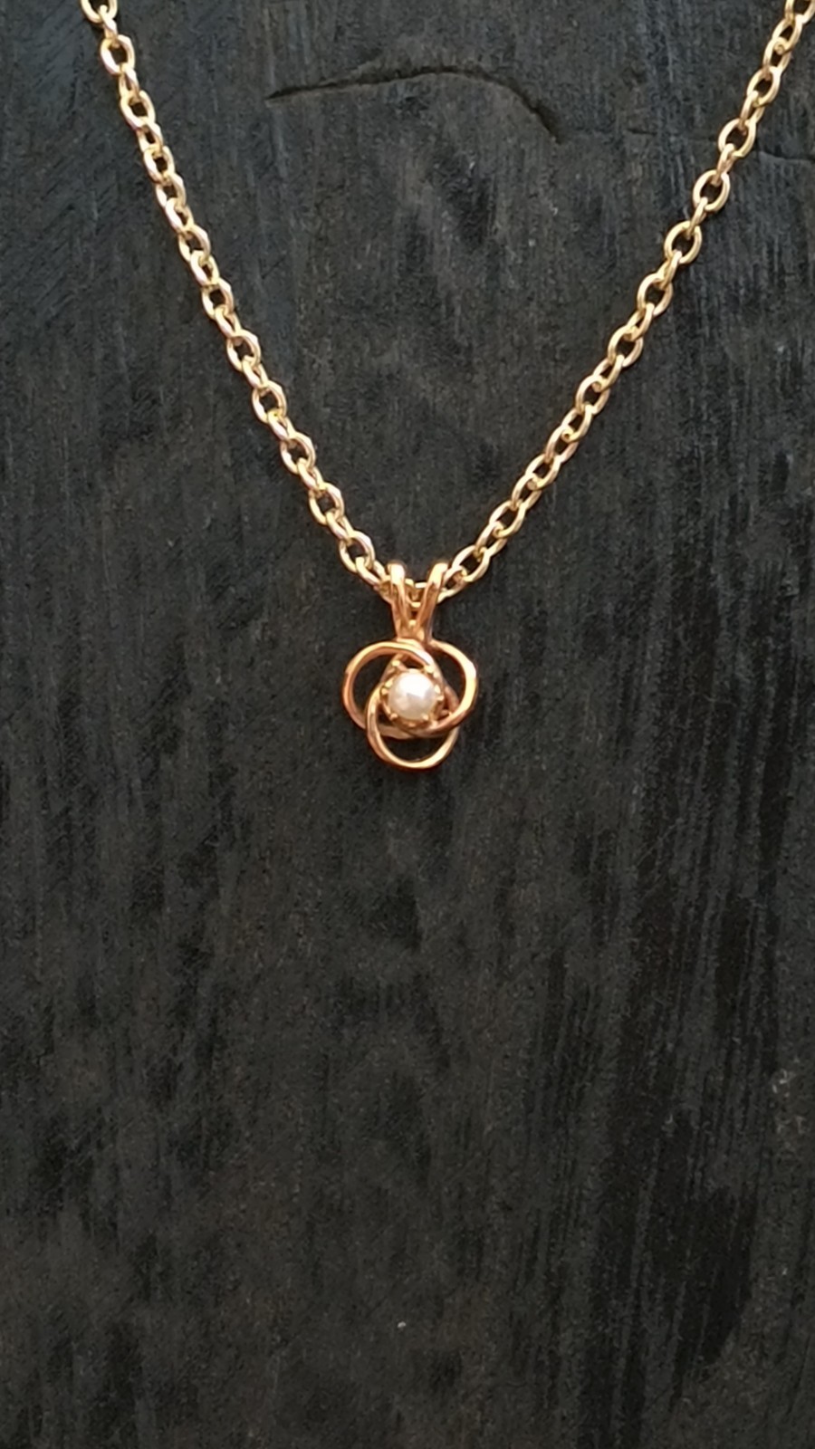 VTG Pearl & Goldtone Love Knot Charm, 16″ Chain, Sweet Gift – June Birthstone