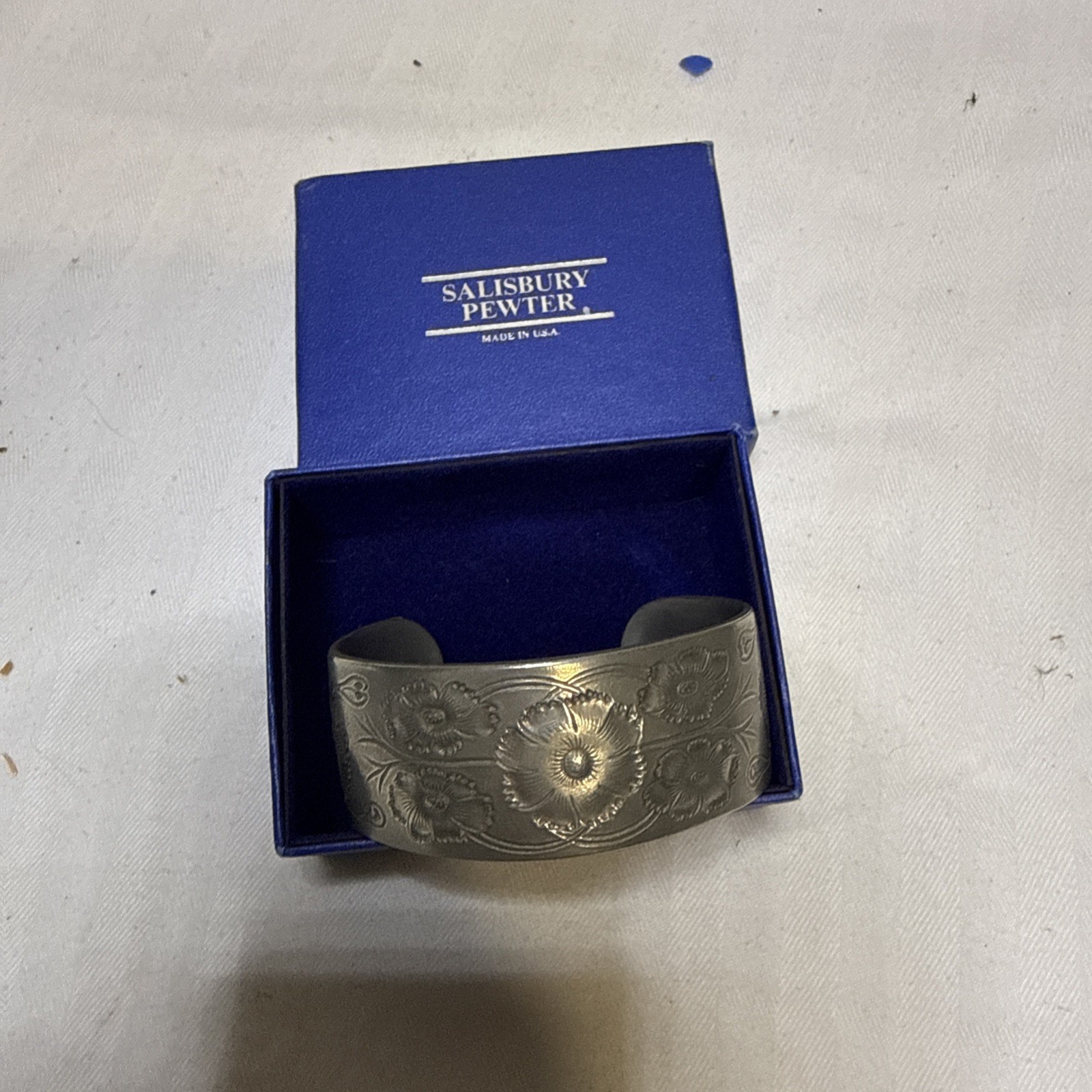 Vintage Salisbury Pewter October Cosmos Flower Cuff Bracelet