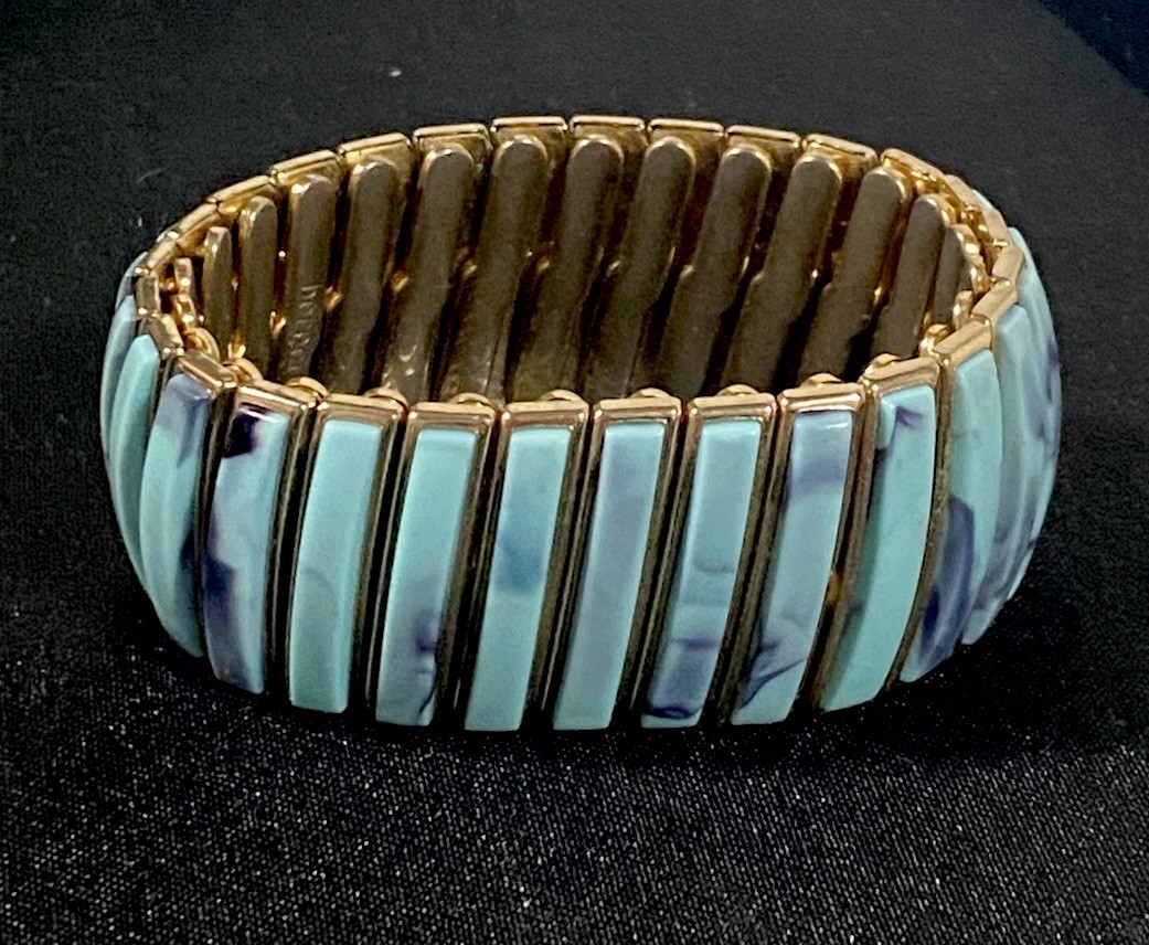 Vintage Bergere Gold Tone Expansion Bracelet Thermoset Two Tone Blue MCM
