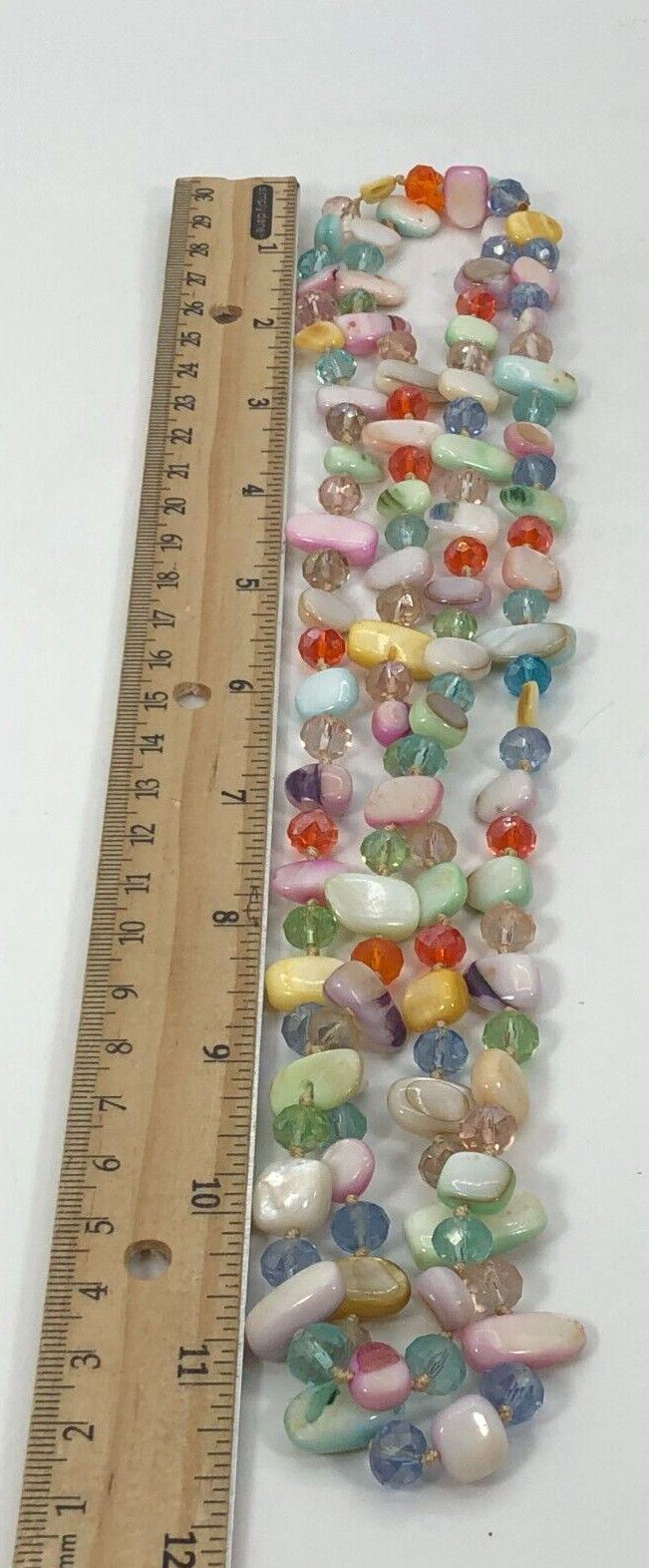 VTG Pastel Colored Shell & Faceted Bead Extra Long Necklace Spring EasterJewelry