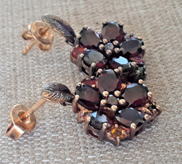 Vintage STS 925 Gold tone Sterling Crystal Dangle Earrings About 1″ Long/Dangle
