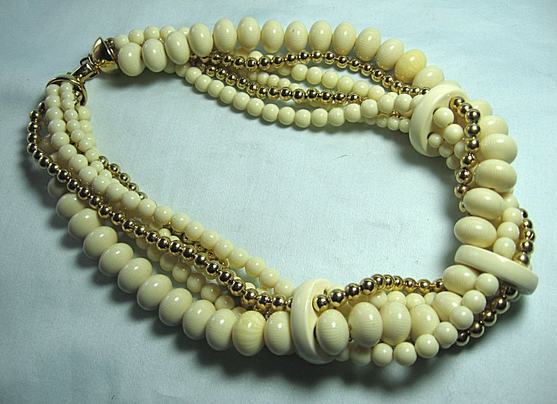 NAPIER Goldtone & Compo Bead Multi Strand Necklace 19 3/4″ long
