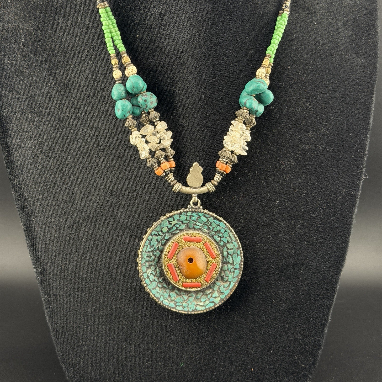 Amazing Double Sided Pendant Remarkable Tibetan Handmade Traditional Necklace