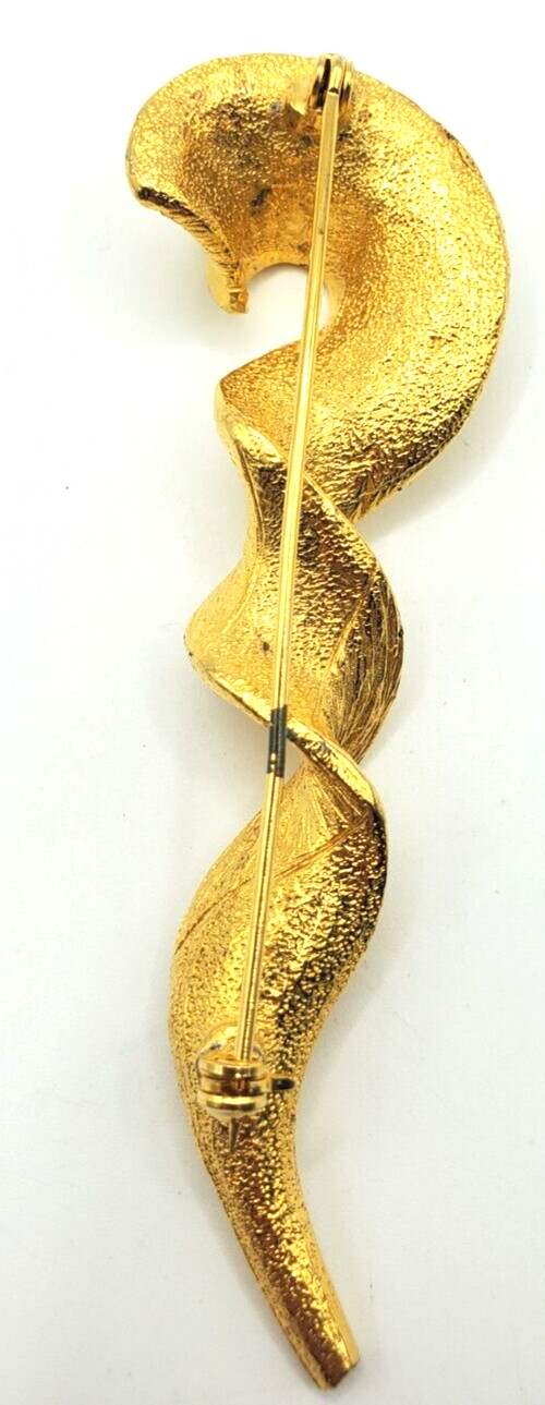 Vintage Swirl Twist Textured Ribbon Large Gold Tone Brooch Pin