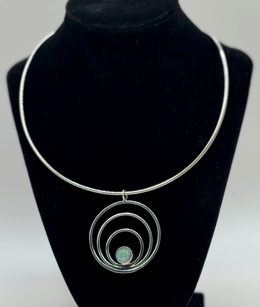 Dominique Dinouart Sterling Silver Double sided Onyx / Opal Pendant Necklace