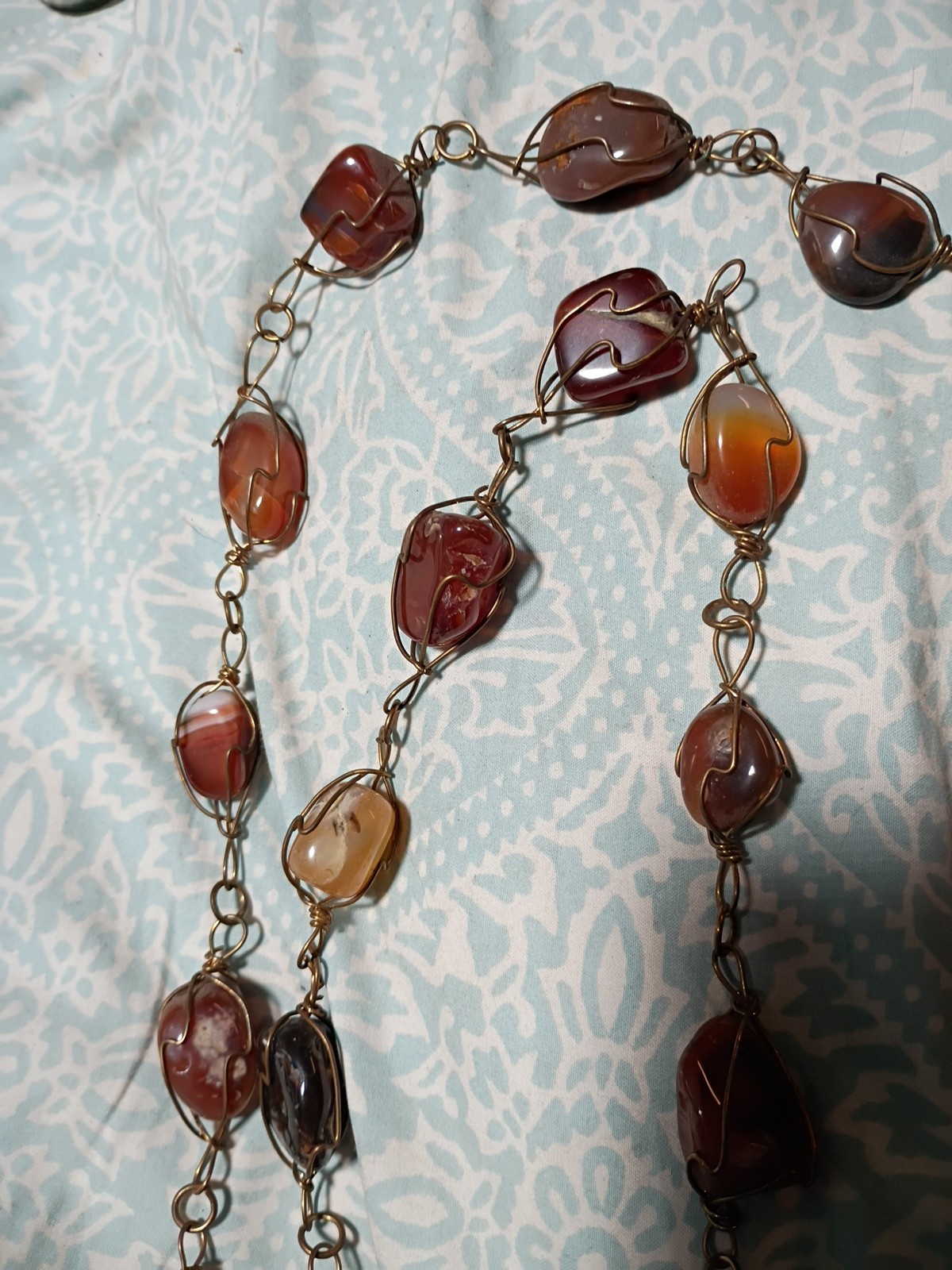 Carnelian Undrilled cage boho vintage wrapped retro gemstone necklace