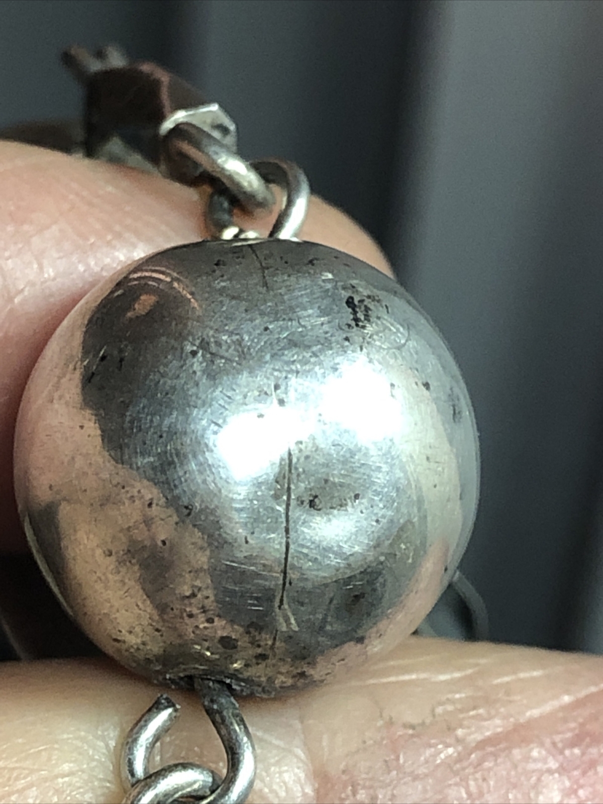 Vintage GUATEMALA Silver 900 Many Figural Dangle Charm Ball Link bracelet 7 1/2″