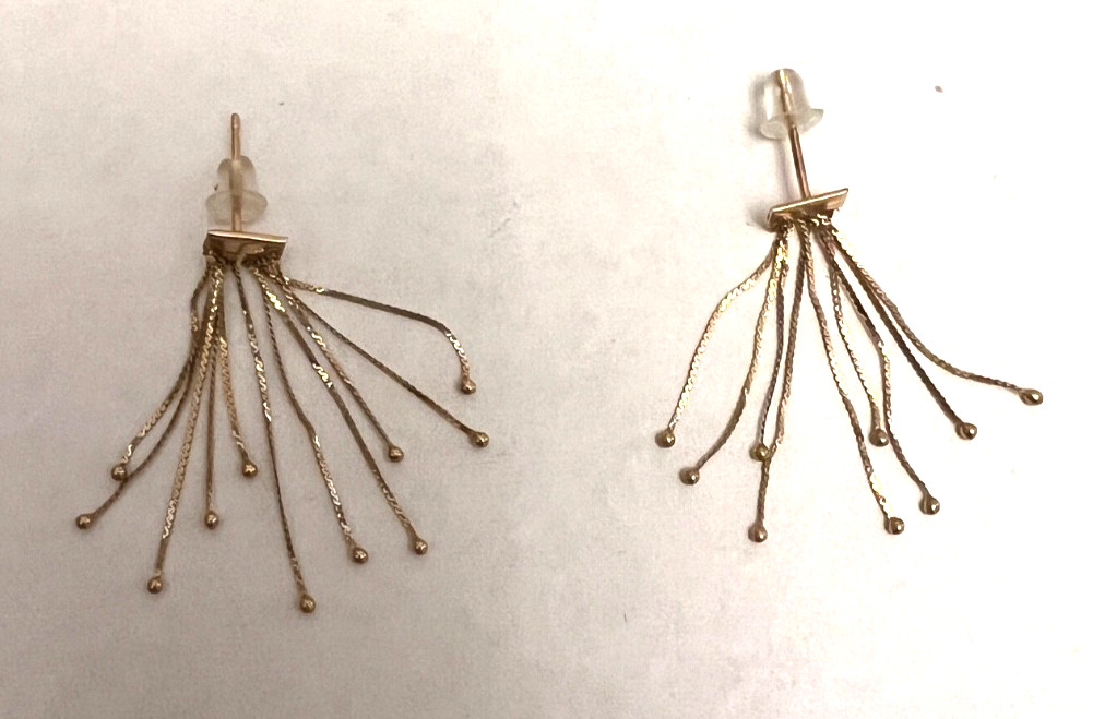 Vintage Pair 14K Yellow Gold Dangle Drop Balls On Chains Pierced Post Earrings