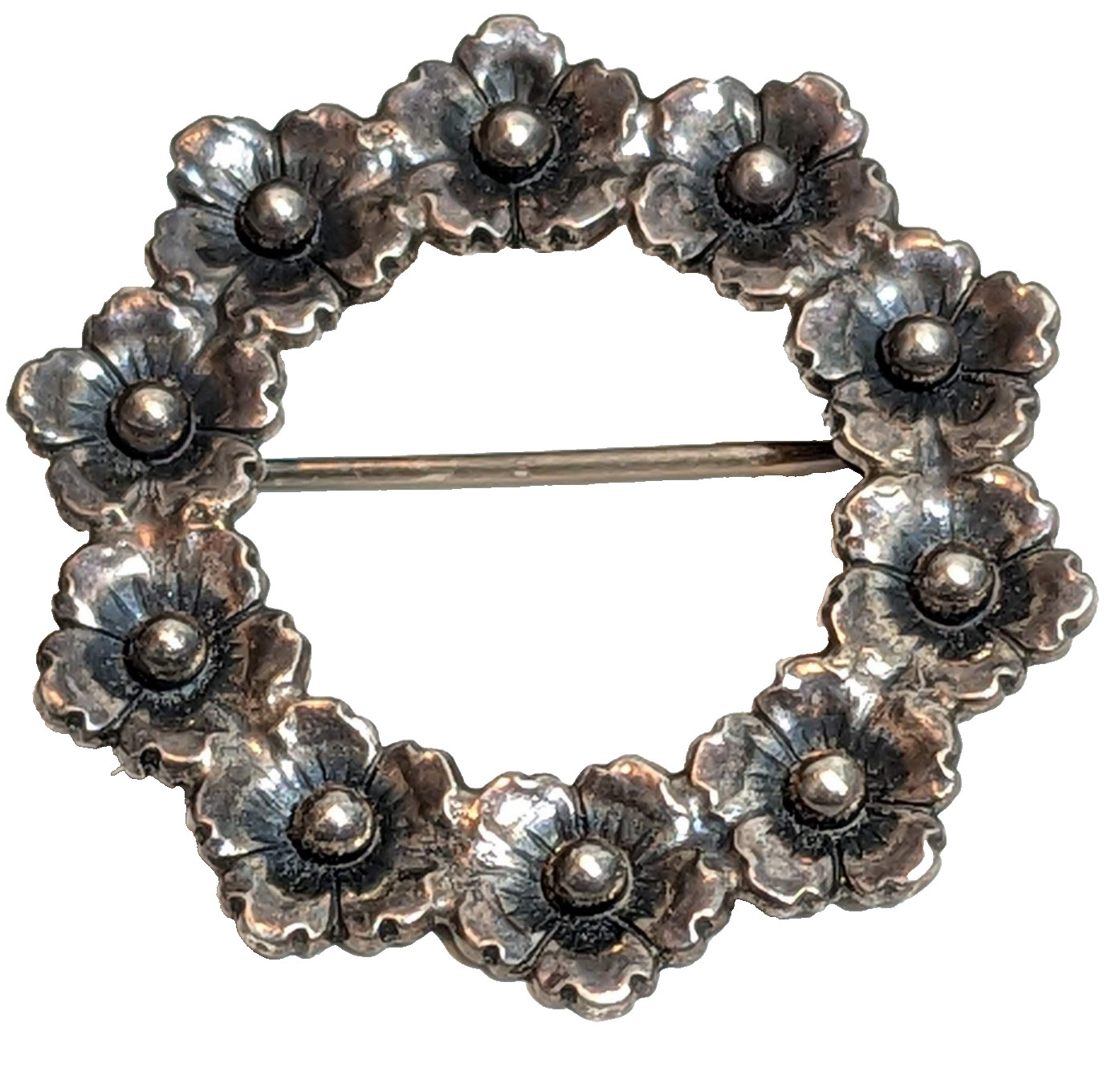 Vintage Neils Erik From Denmark Sterling Brooch Floral Wreath Circa 1966 Signed