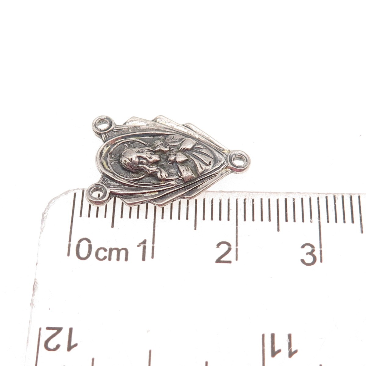 925 Sterling Silver Antique Art Deco Jesus Sacred Heart Rosary Chain Pendant