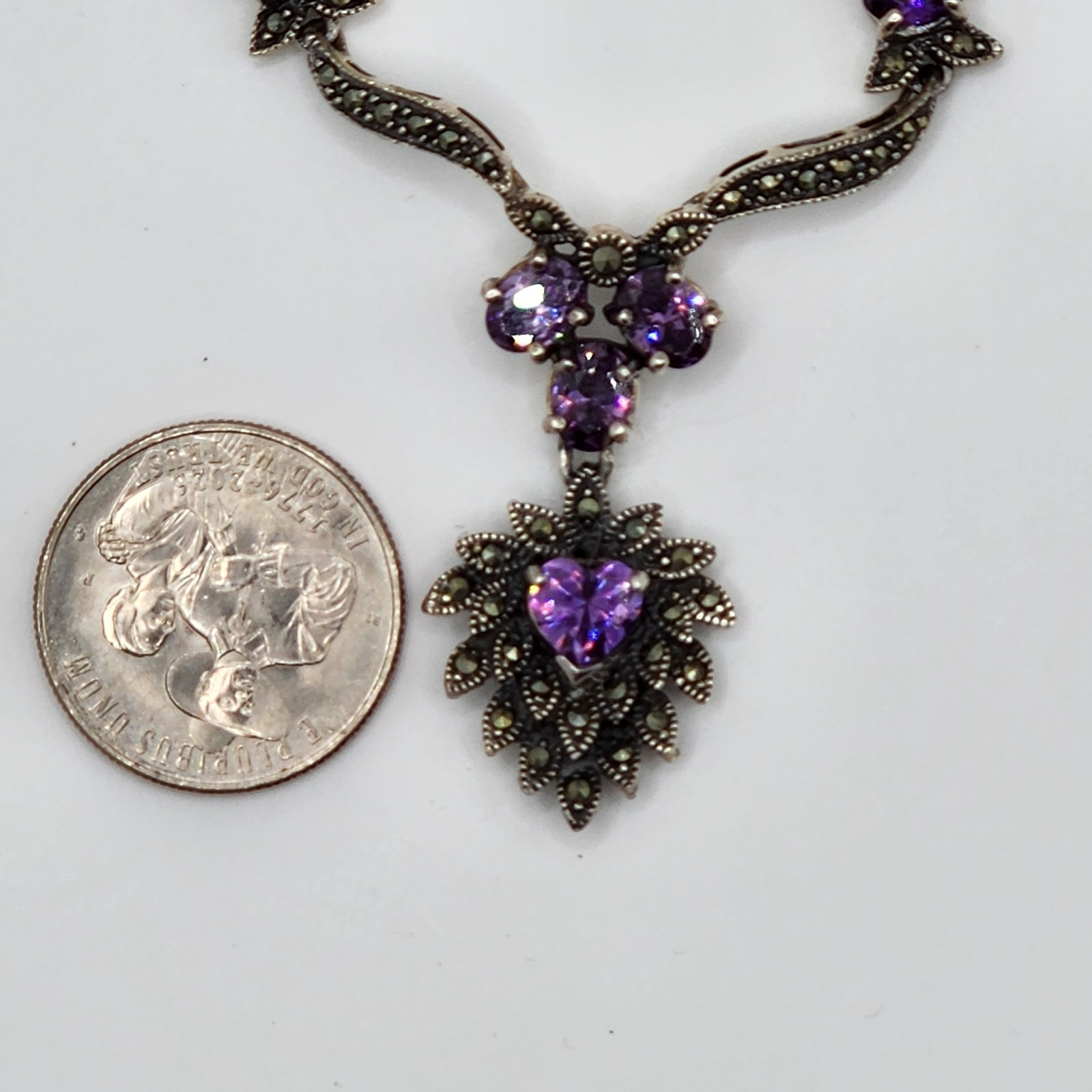 Charles Winston CW 925 Sterling Silver 43g Amethyst Marcasite Statement Necklace