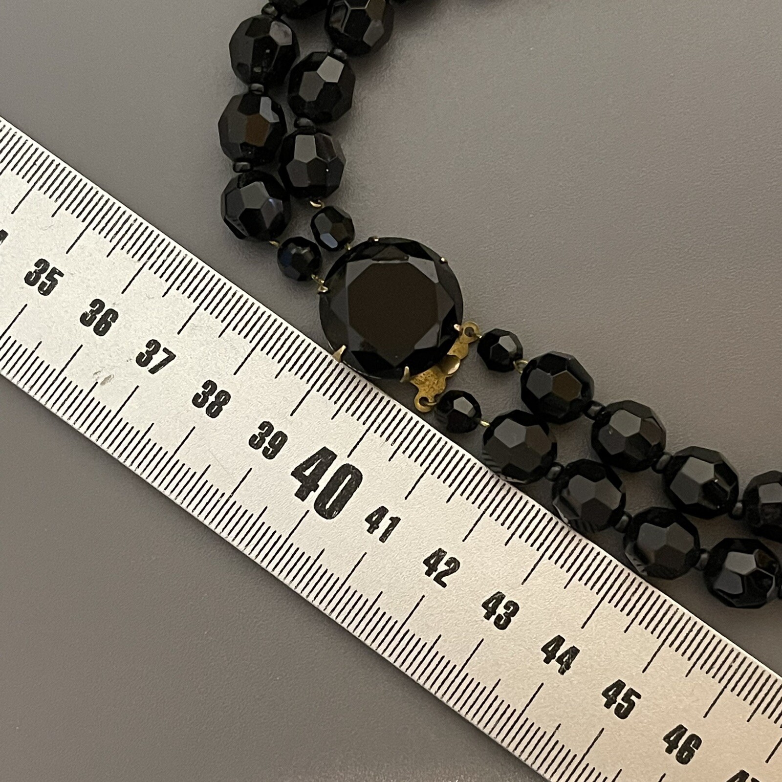 Vintage Faceted Jet Black Glass Bead Necklace West Germany – Clip On Earrings