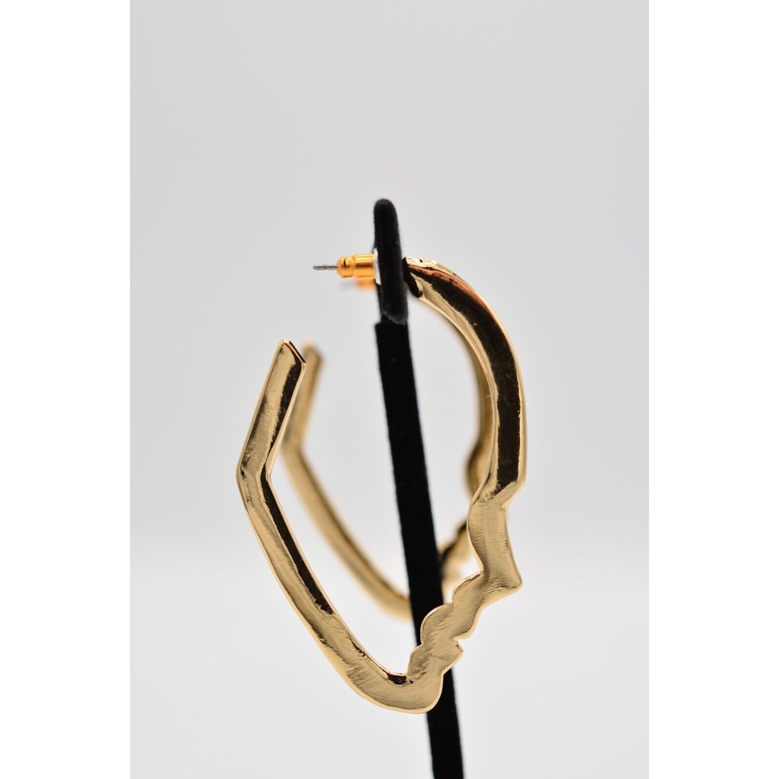 Vintage Drop Earrings Abstract Face Hoops Silhouette Gold Tone Dangle 1990s 9G